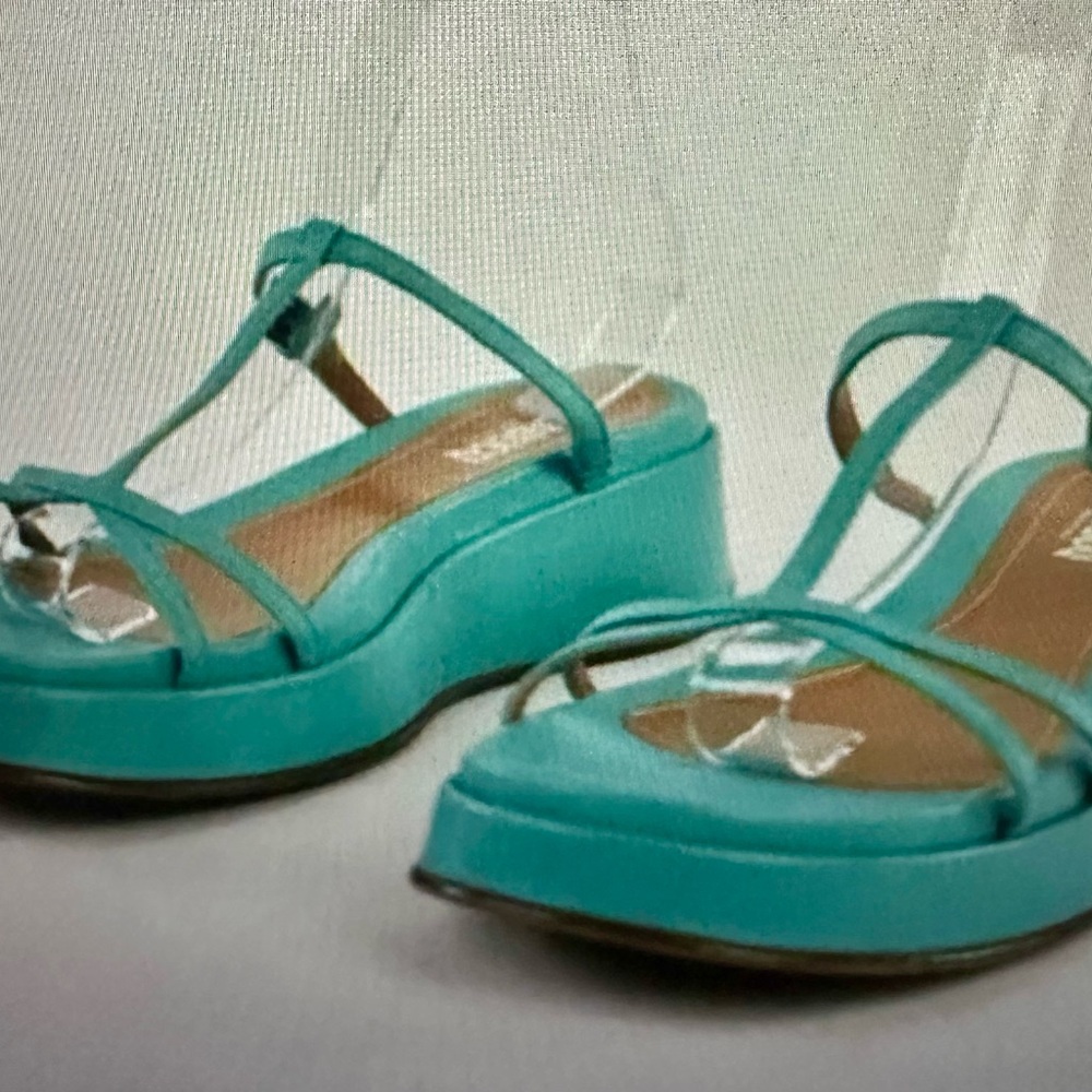 LABUCQ Page Sandals Nappa Leather Platform Turquoise Blue Women’s Size 39